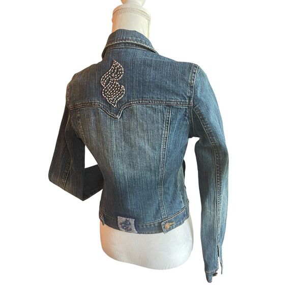 Rocawear Vintage Y2K Womens Jean Jacket Small Cropped Denim Dark Wash Beaded - Picture 13 of 16